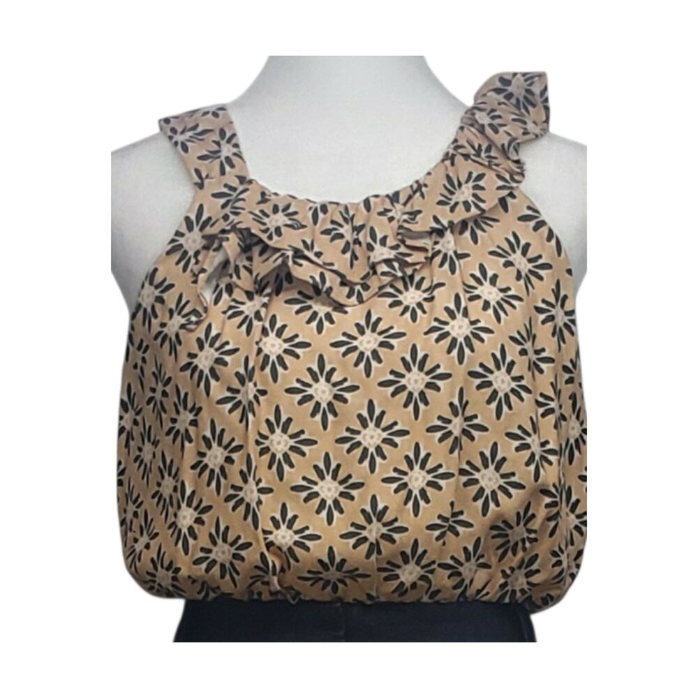 Zara Girls 11-12 Tawny Yellow Floral Starburst Tank Top Ruffle Strap Bubble Hem